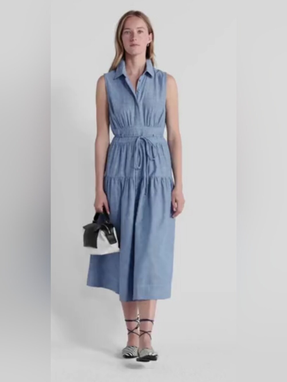 NEW! Free Assembly Sleeveless Button-Front Chambray Midi Dress Sz Medium NWT
